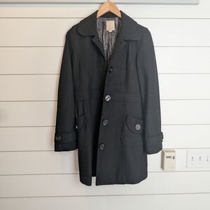 Tulle By Anthropologie Black Wool Blend Peacoat Button Front Collar Large